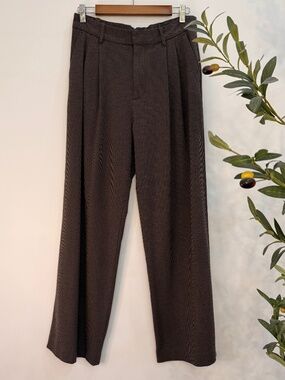 GAP 365 High Rise Brushed Twill Trousers Brown Plaid Straight Leg Work Pants